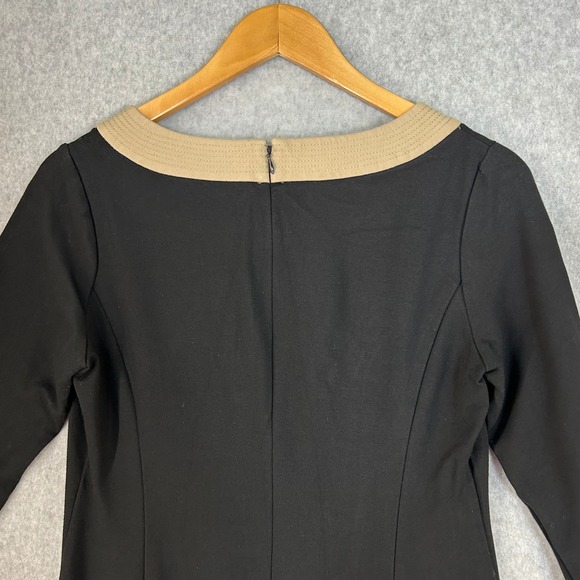 Talbots Black Tan V‎ Neck Dress 3/4 Sleeve Ponte Sheath Career Size 6 Petite 6P - Picture 5 of 11